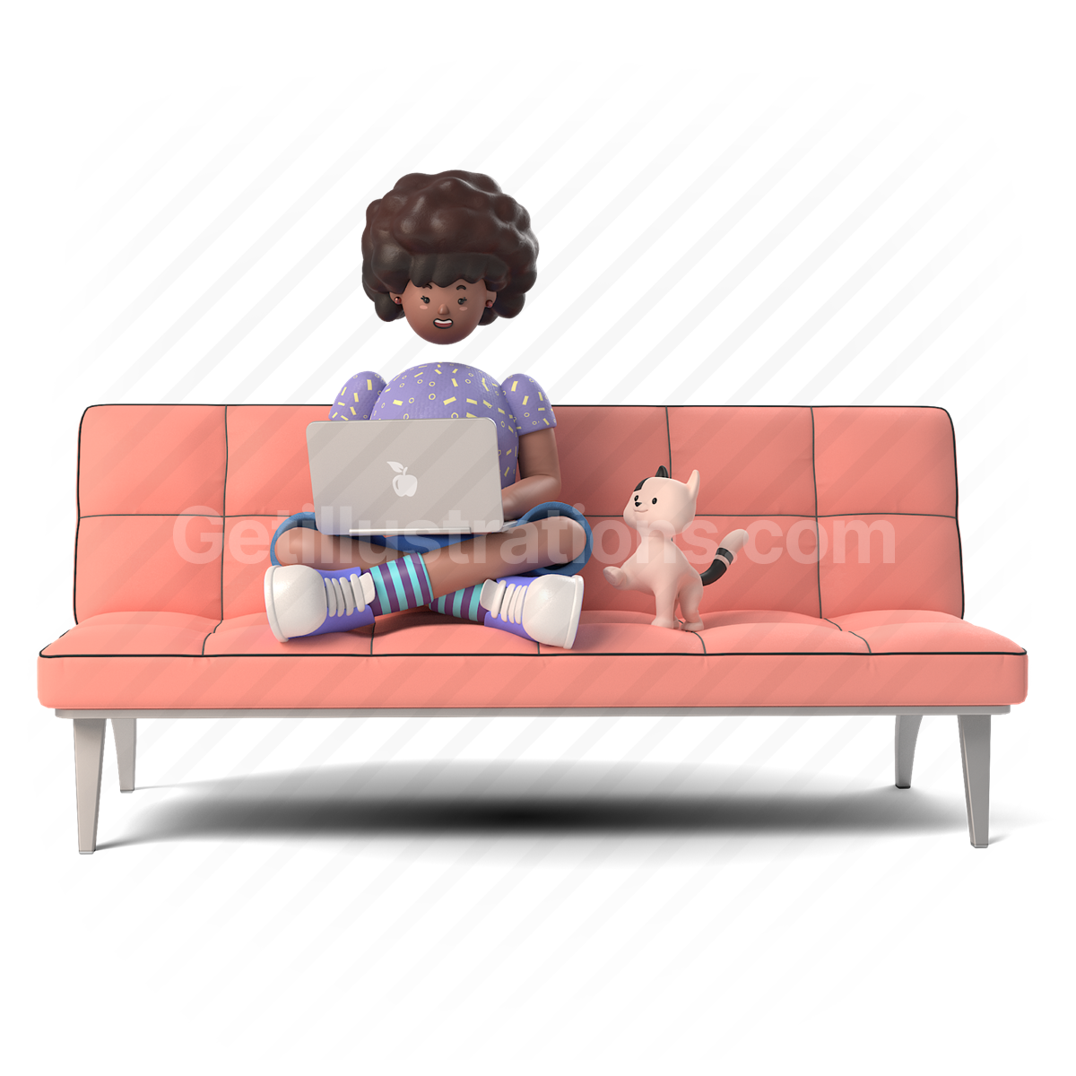 couch, livingroom, 3d, people, person, cat, pet, animal, home, work from home